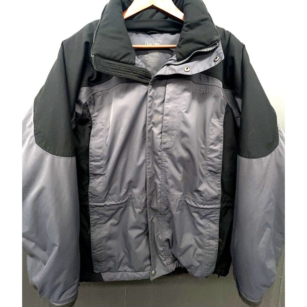 LL Bean Jacket Men L Grey Black Rugged Ridge Parka Weatherproof‎ Coat NO Hood